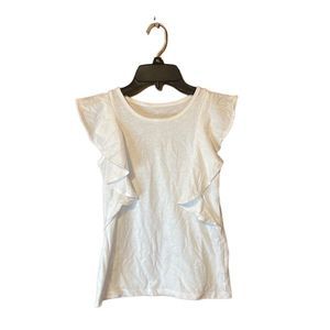 •CAT & JACK• RUFFLE SHORT SLEEVE SOLOD WHITE T-AHIRT IN SIZE 7/8(medium)